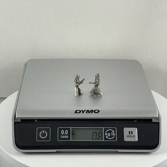 Vintage Pewter Miniature Hawaiian Dancer Hula Girl grass skirt & Boy With Guitar - Picture 8 of 8